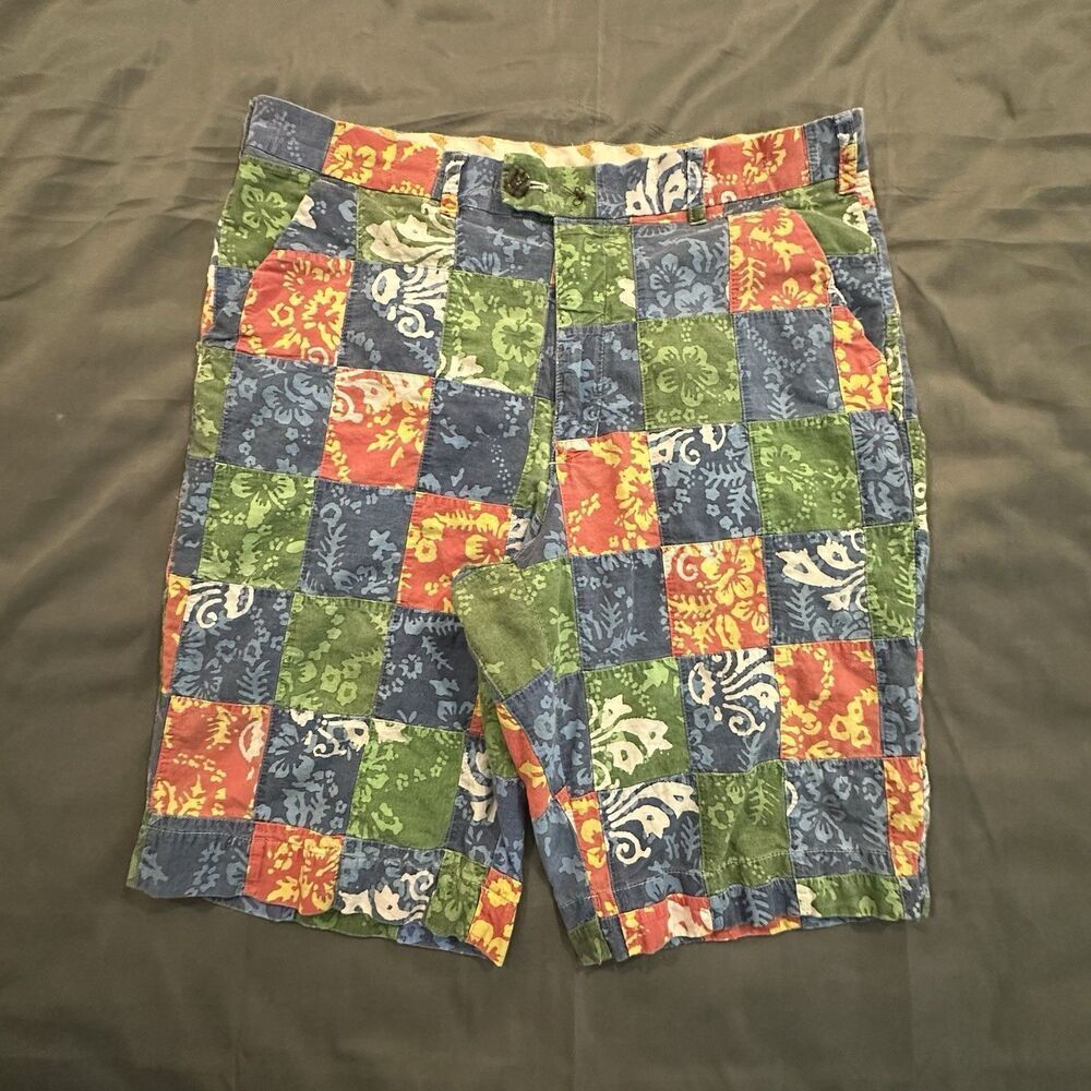 Loudmouth Shorts Multi Color Patchwork Madras Plaid Floral Hawaiian Mens 36 Golf